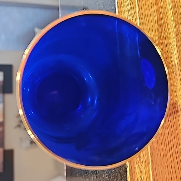 VTG VASE~CZECH/BOHEMIA~HANDMADE~COBALT BLUE/GOLDTRIM FLORAL~10" - Picture 5 of 6